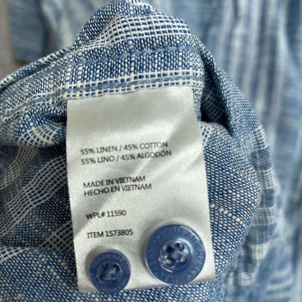 NEW Weatherproof Vintage Men's M Short Sleeve Shirt Blue Linen Cotton Striped - Picture 8 of 9